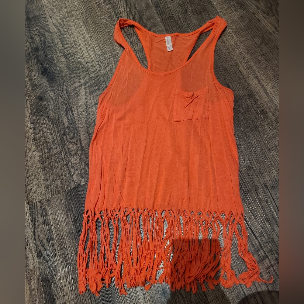Women's Bright Pink/Orange Fringe Tank Top